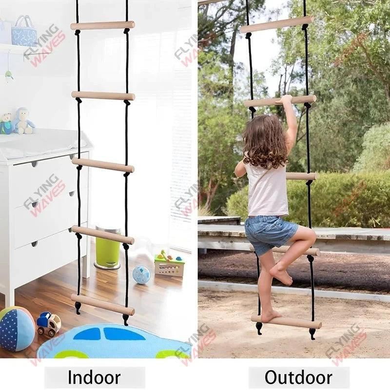 Wooden Children Climbing Rope Ladder
